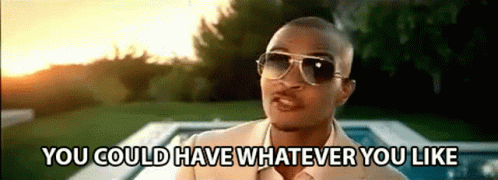 A gif of a man singing you could have whatever you like